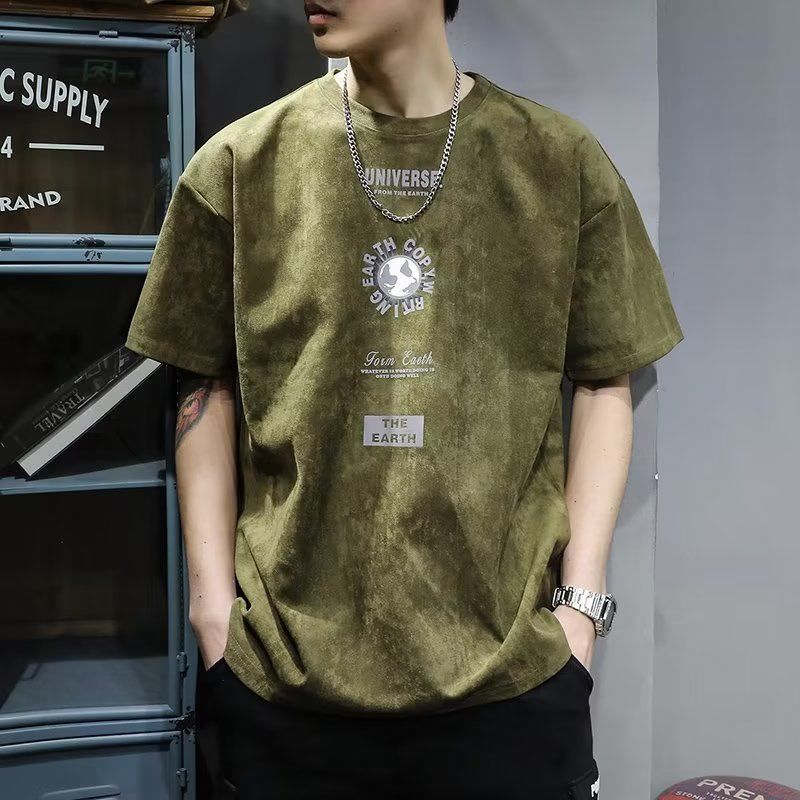Vintage Fashion Hong Kong - 빈티지 반팔 라운드넥 남성 의류, 루즈