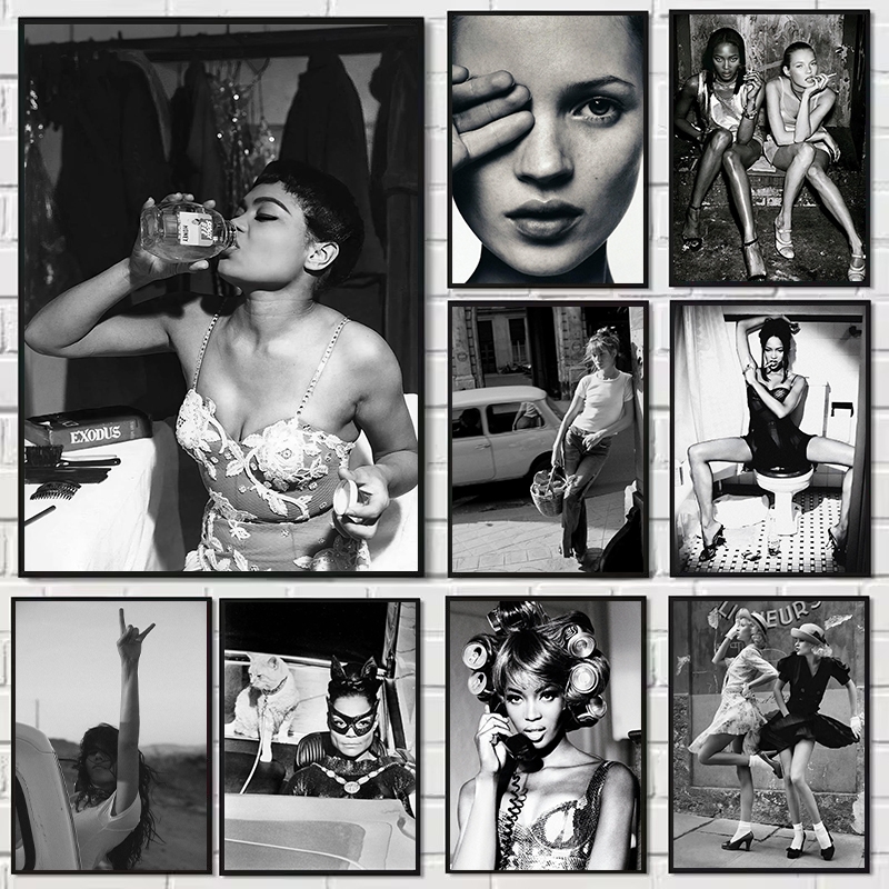 Vintage Vogue Fashion Poster - 빈티지 패션 흑백 사진 제인 버킨