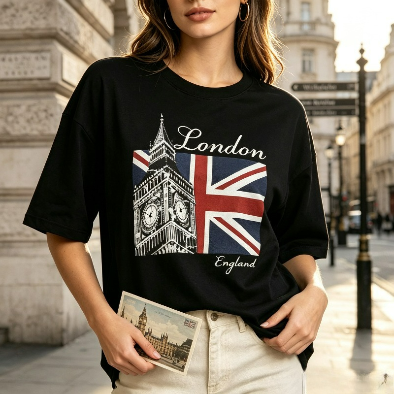 Vintage Fashion London - 런던 영국 빅벤 프론트 프린트 티셔츠