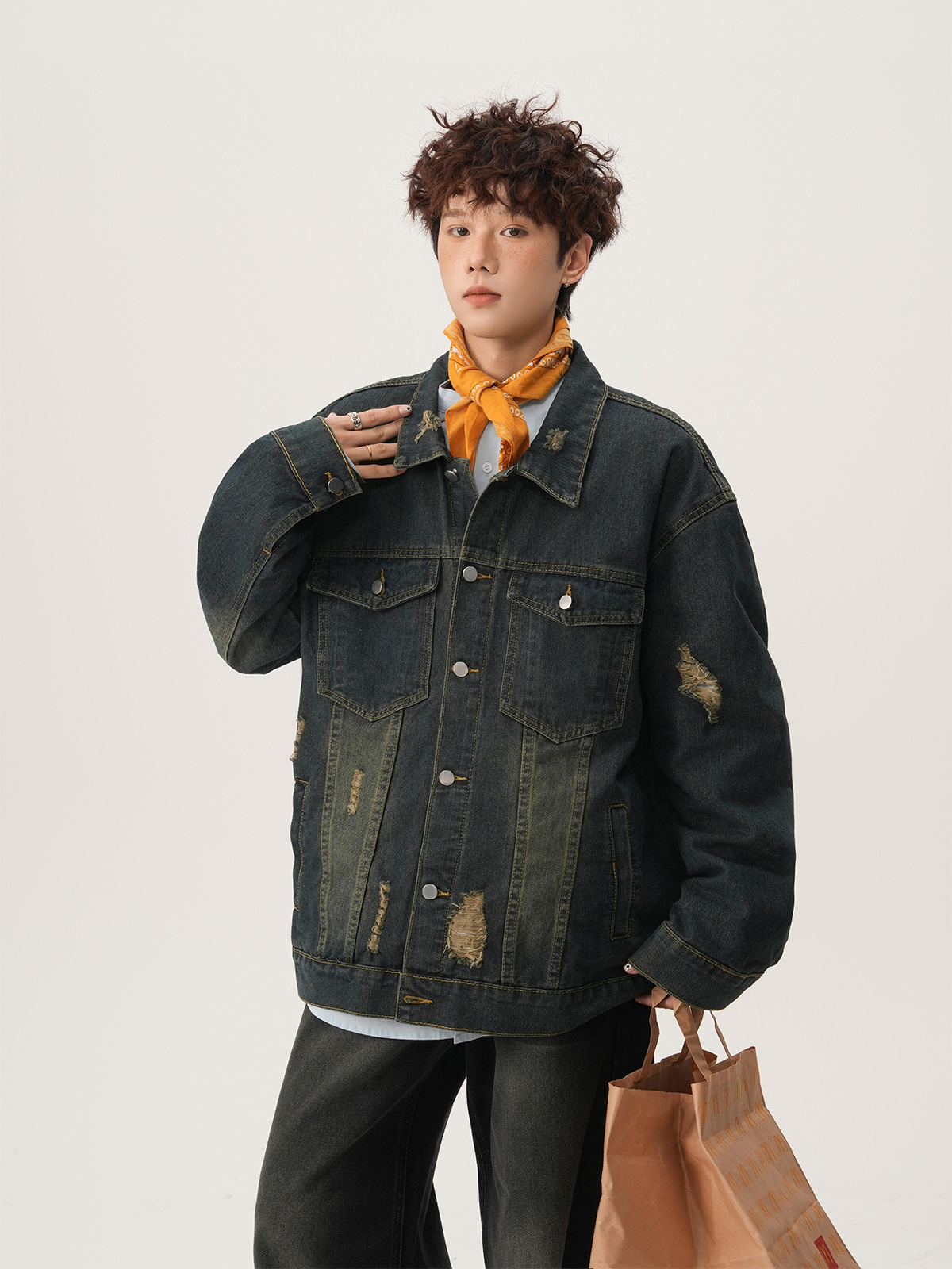 아메리칸 하이 스트리트 립드 데님 재킷 가을 캐주얼 패 - Vintage Fashion Jacket 리뷰 및 가격