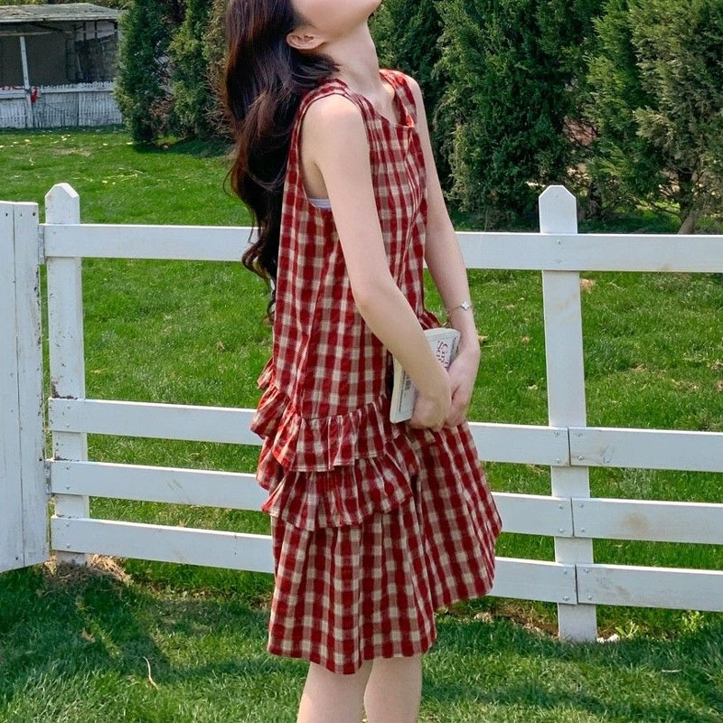 유행 프릴 패치 워크 드레스 여름 빈티지 격자 무늬 여 - Vintage Fashion Hong Kong 리뷰 및 가격