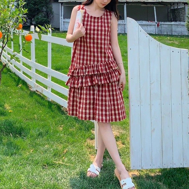 유행 프릴 패치 워크 드레스 여름 빈티지 격자 무늬 여 - Vintage Fashion Hong Kong 리뷰 및 가격