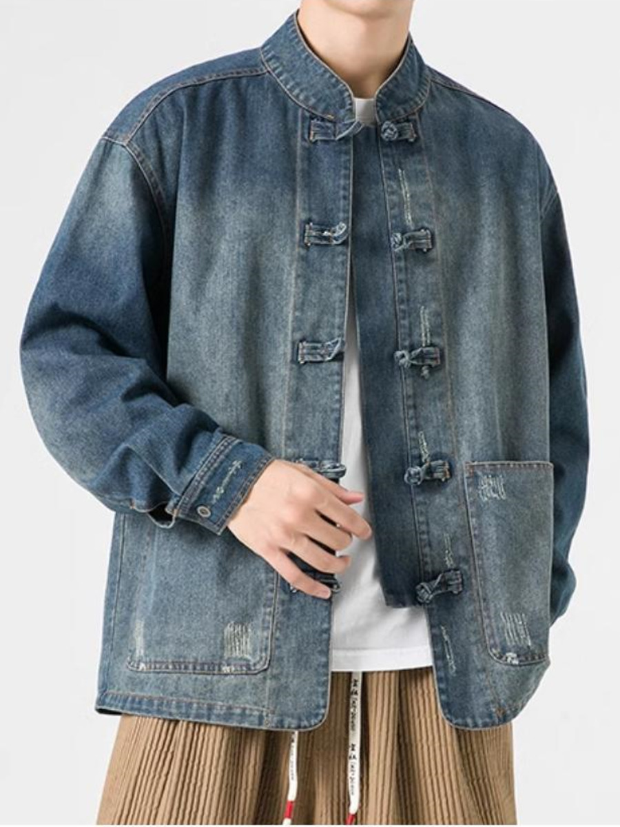 카우보이 레트로 중국 스타일 워싱 데님 재킷 남성용,  - Vintage Fashion Hong Kong 리뷰 및 가격