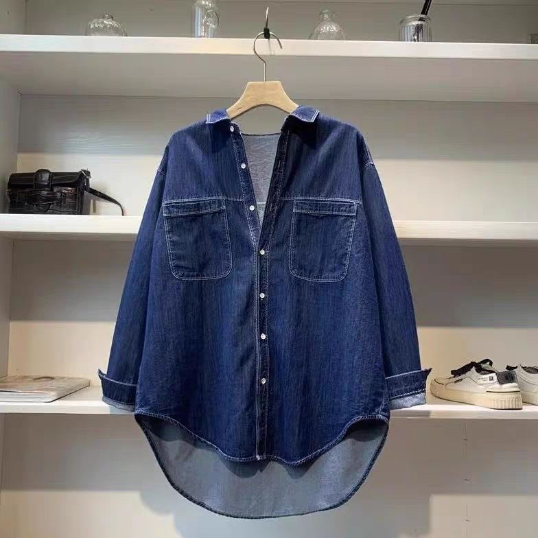 딥 블루 빈티지 루즈 핏 홍콩 스타일 여성 데님 셔츠  - Vintage Fashion Hong Kong 리뷰 및 가격