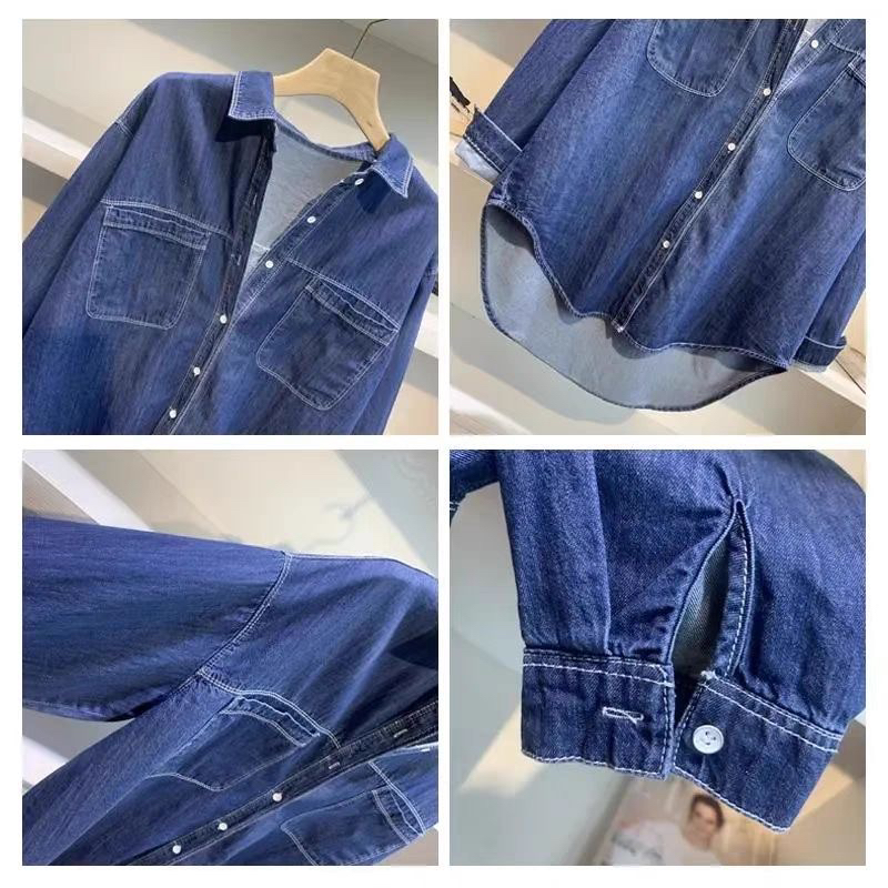 딥 블루 빈티지 루즈 핏 홍콩 스타일 여성 데님 셔츠  - Vintage Fashion Hong Kong 리뷰 및 가격