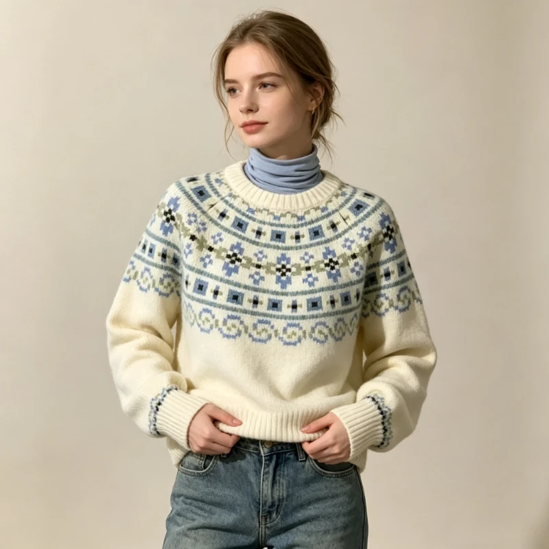 빈티지 페어 아일 패턴의 자카드 소재 여성용 풀오버 스 - Vintage Fashion Faire 리뷰 및 가격