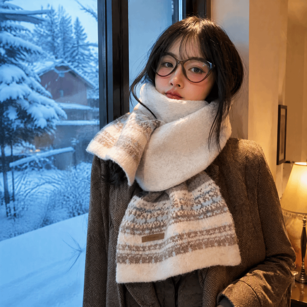 포근한 페어아일 패턴 패치워크 스카프 두꺼운 보온 여성 - Vintage Fashion Faire 리뷰 및 가격